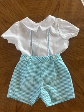 Luli & Me White Top with Light Blue Gingham Shorts Kids Matching Set